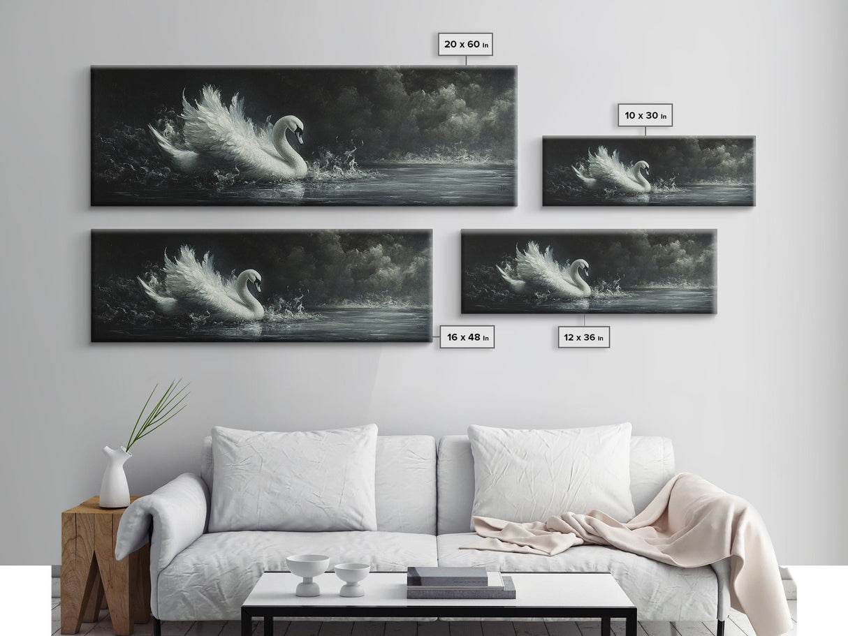 Goth Painting Print of a Swan, Framed Canvas Print, Dark Academia Wall Art, Goth Decor, Gothic Painting Wall Art