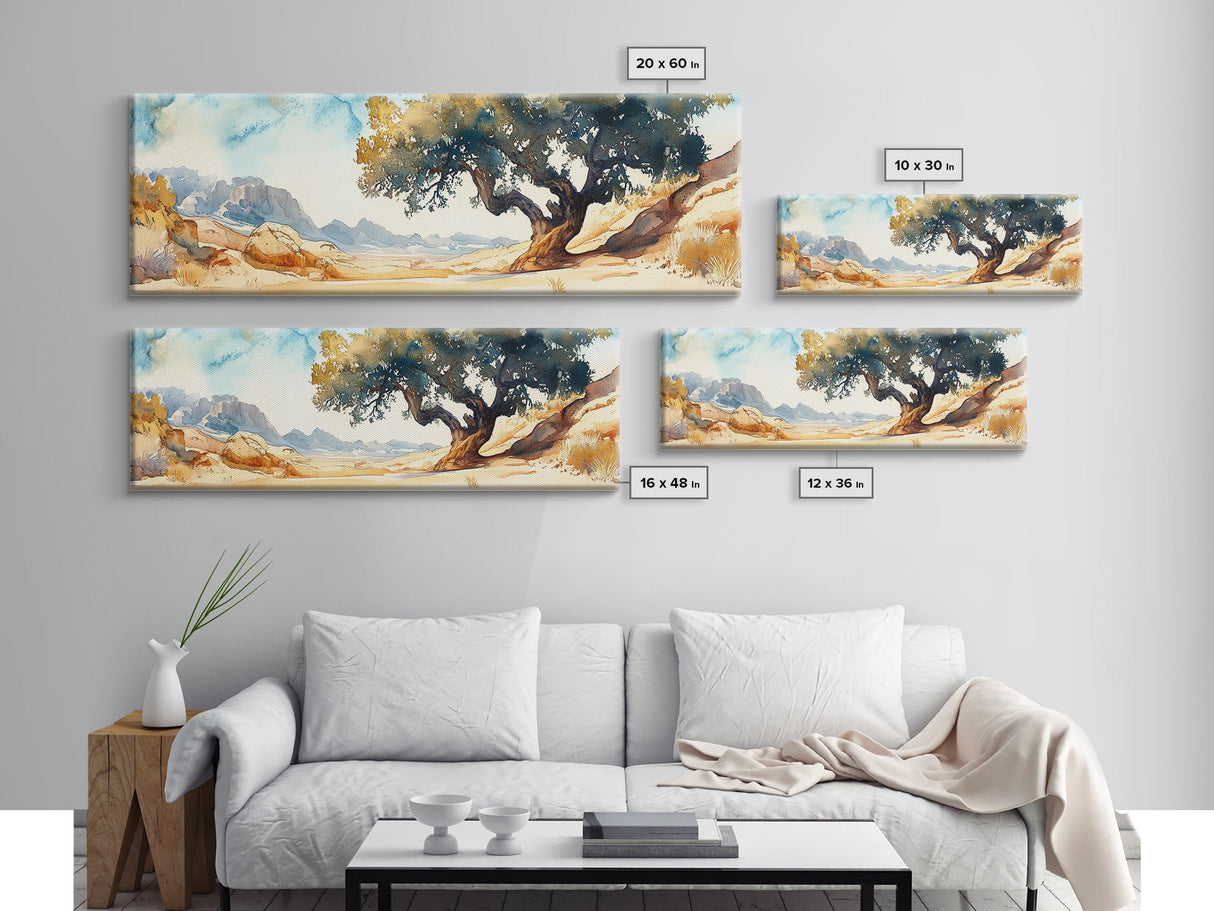 Huge Living Room Wall Art Painting of Joshua Tree, Framed Canvas Print, Oversized Horizontal Panoramic Art, Desert Painting