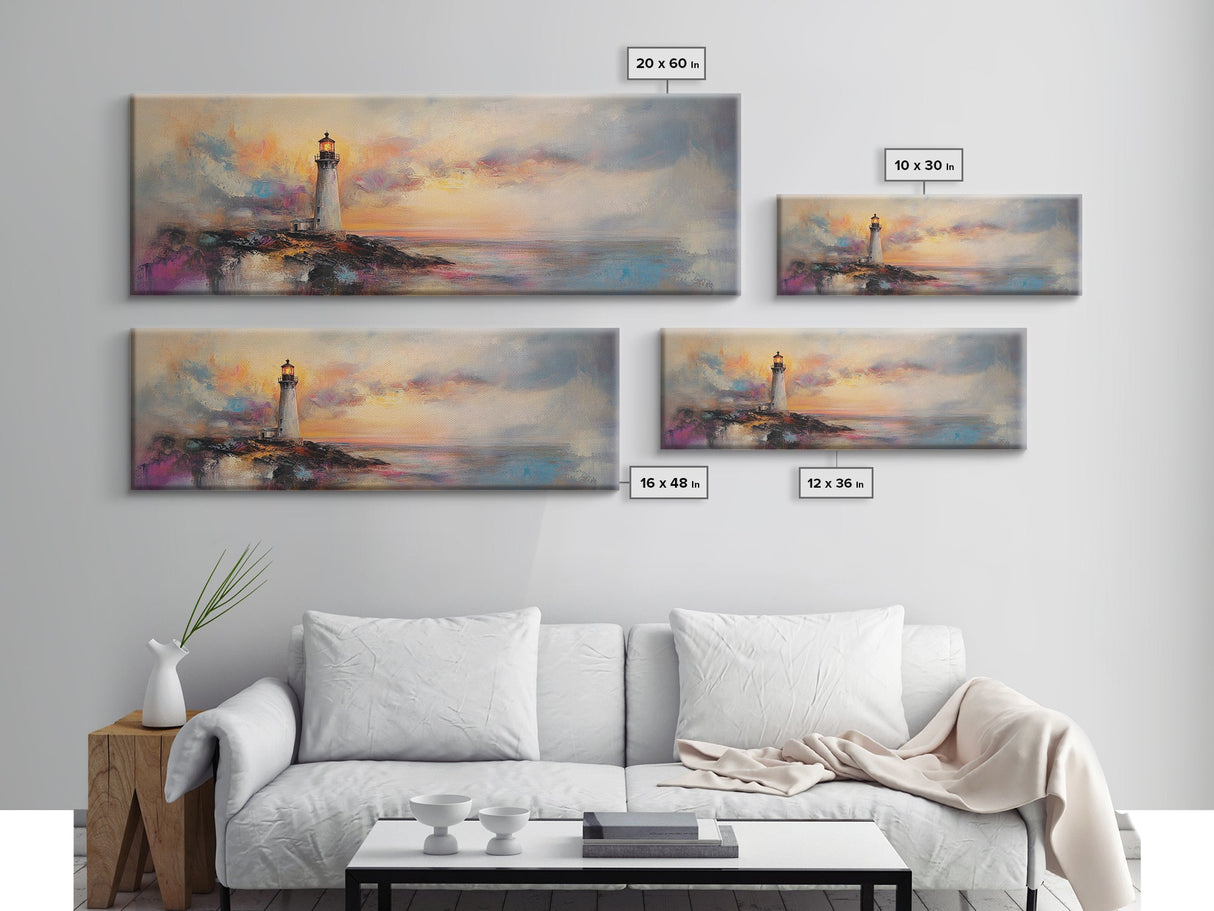 Lighthouse Painting Canvas Print, Lighthouse Art, Lighthouse Print, Lighthouse Gifts, Lighthouse Prints, Panoramic Art, Nautical Decor