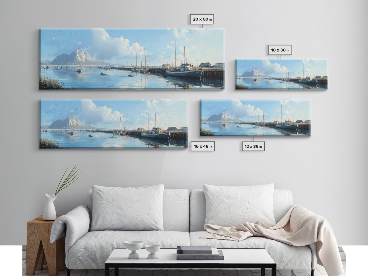 Morro Bay Panoramic Print, Nautical Landscape Painting, Canvas Print, Seascape Panoramic Painting, Seascape Landscape Wall Art Home Decor