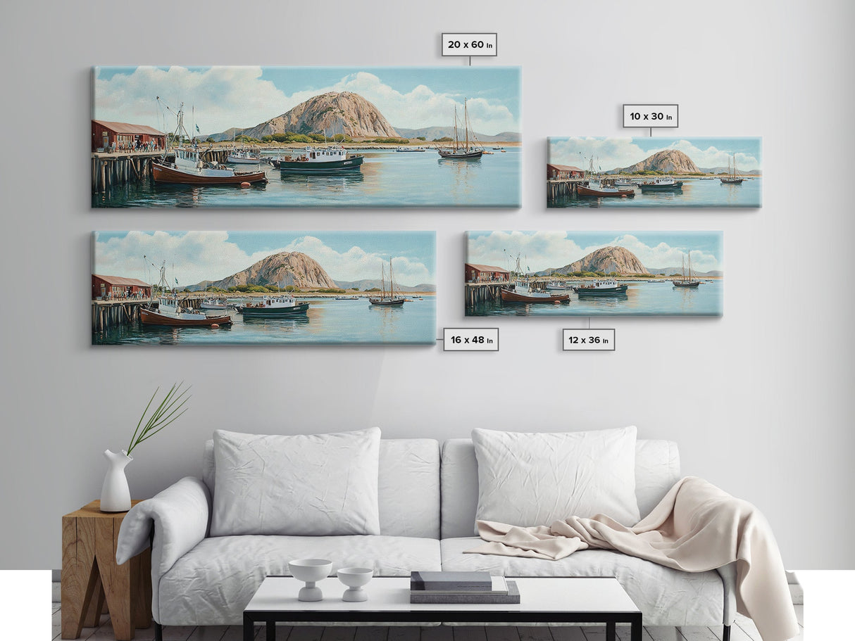 Morro Bay Panoramic Art, Nautical Landscape Painting, Canvas Print, Seascape Panoramic Painting, Seascape Landscape Wall Art Home Decor