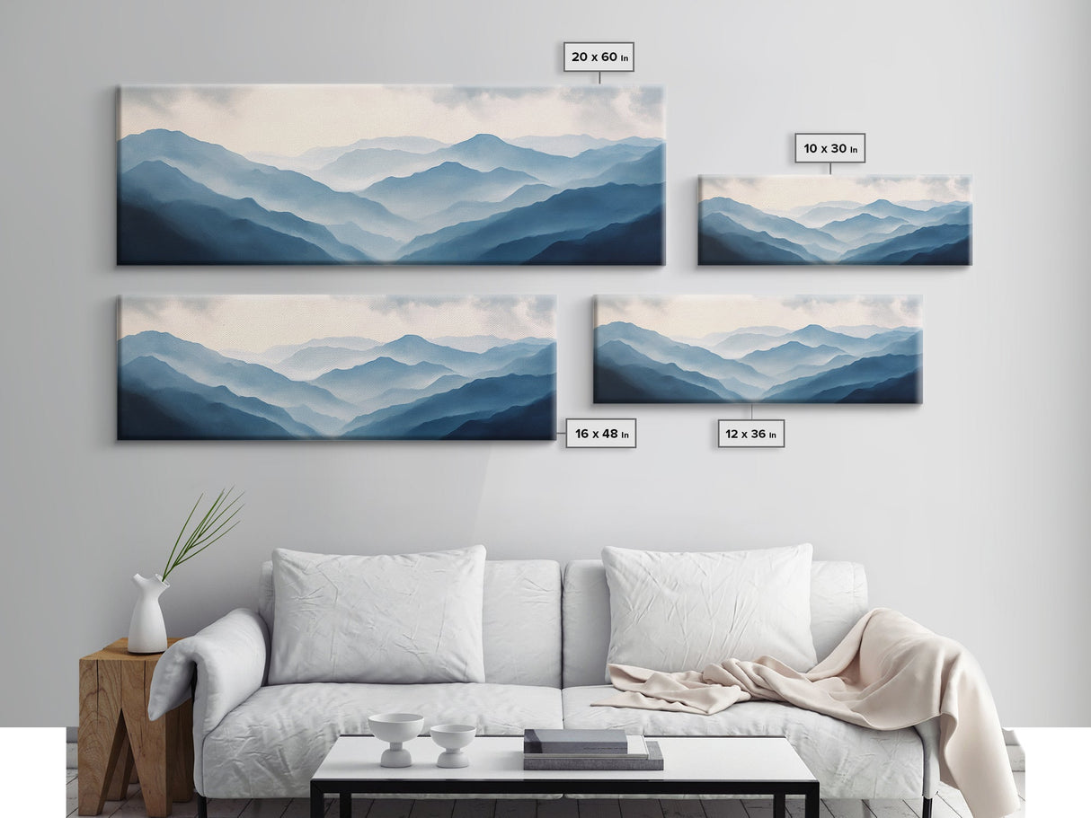 Panoramic Blue Ridge Mountains, Fog Over The Mountains Canvas Print, Wood Framed Wall Art, Mood Setting Home Decor, Moody Art, Landscape