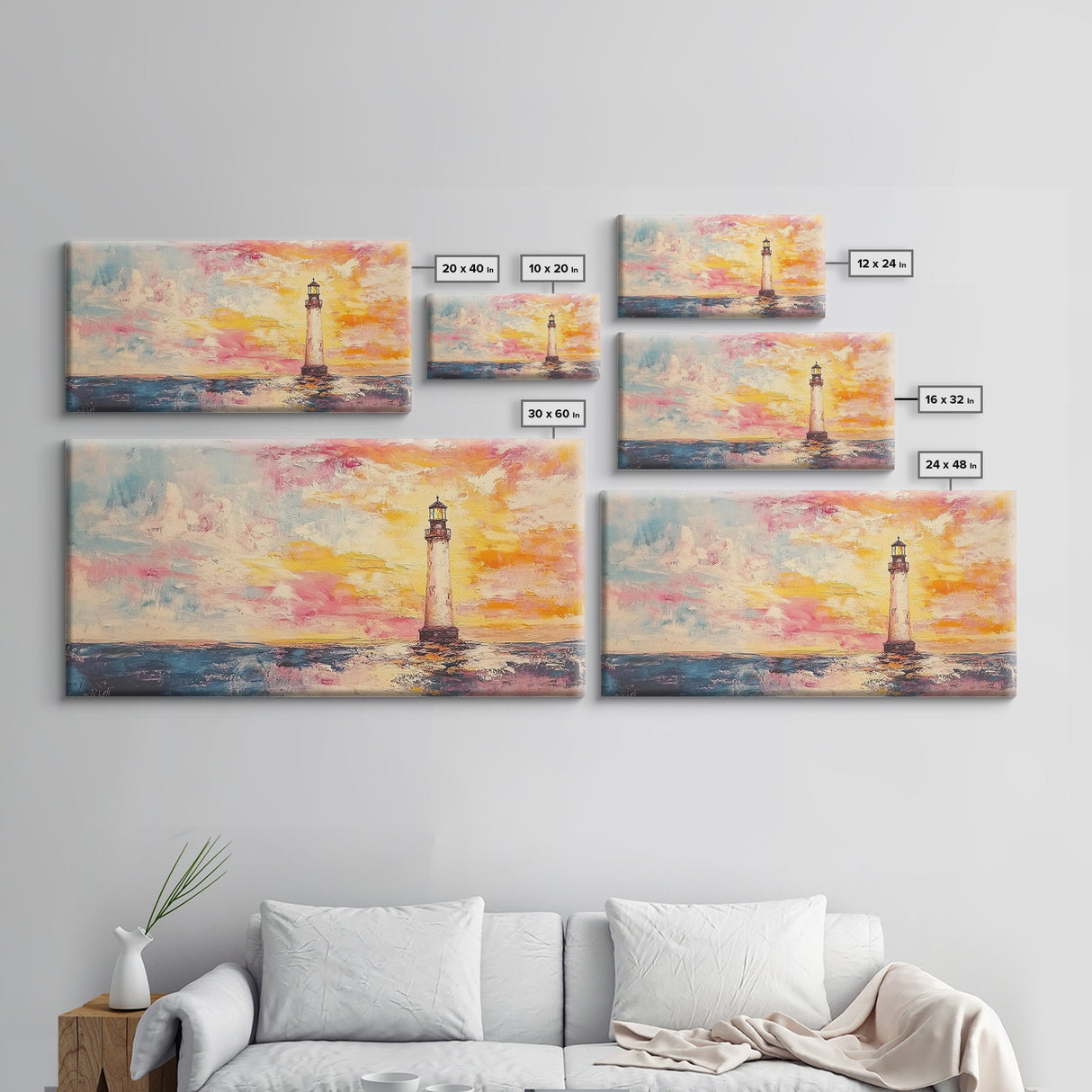 Nautical Seascapes Oil Painting Print, Nautical Landscape Painting, Beach Art, Light House Painting, Sunrise Oil Painting Print