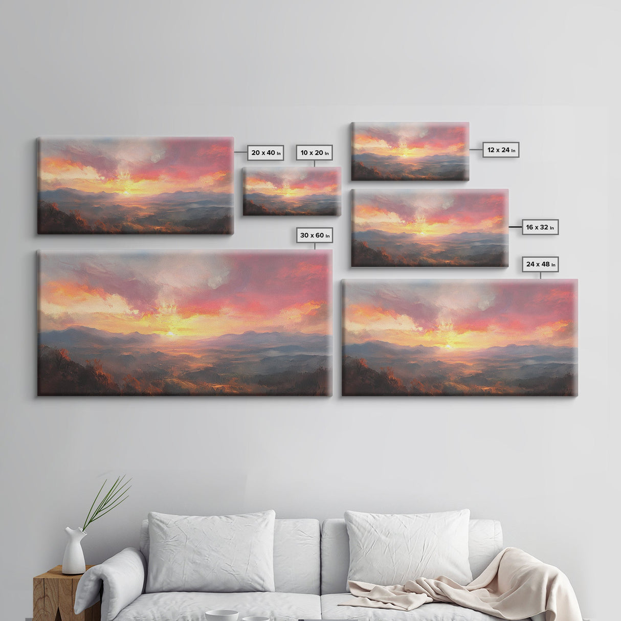 Sunset Over The Blue Ridge Mountains, Oil Painting Print, Framed Canvas Print, Landscapes of America Wall Art, American Landscape Painting