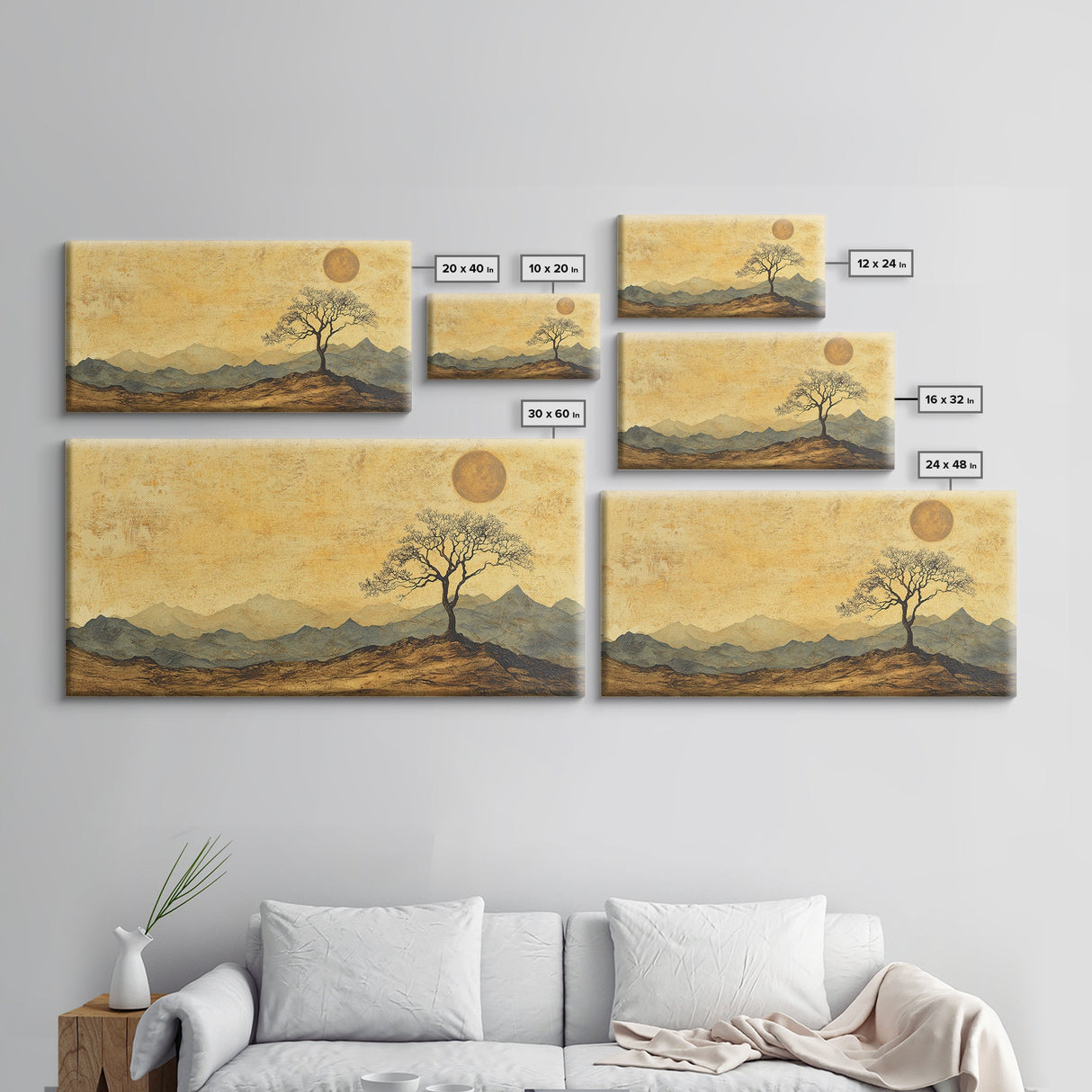 Wabi Sabi Landscape Painting Print - Framed Canvas - Vintage Landscape Painting