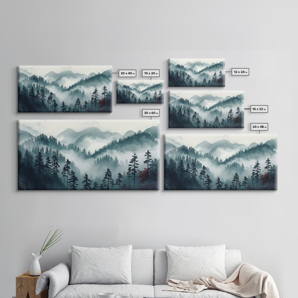 Foggy Mountain Landscape At The Break of Dawn, Framed Canvas Print, Foggy Landscape Painting, Blue Ridge Mountains Painting Print
