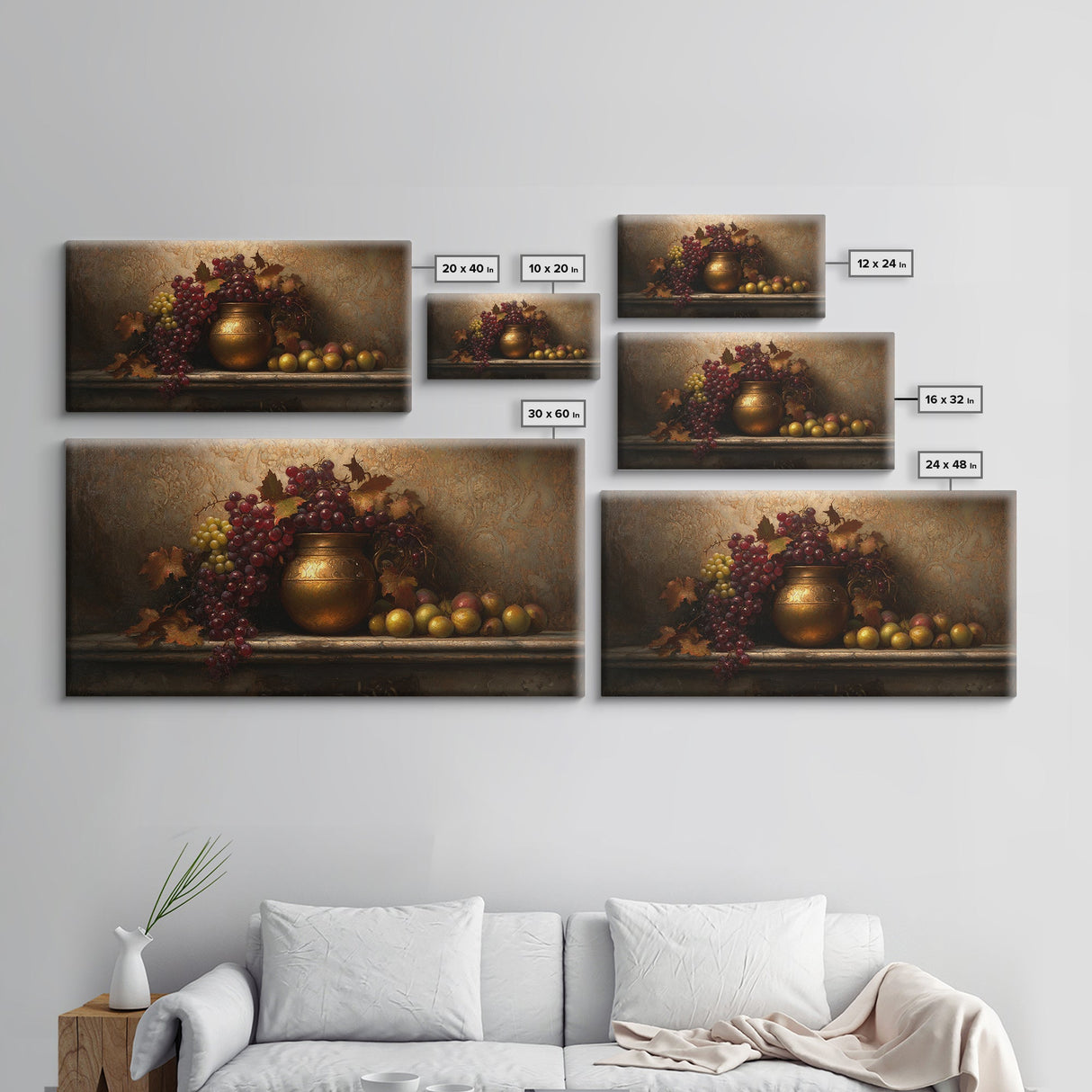 Still Life of Grapes, Framed Canvas Print, Victorian Oil Painting Print, Kitchen Wall Art, Kitchen Painting, Kitchen Home Decor
