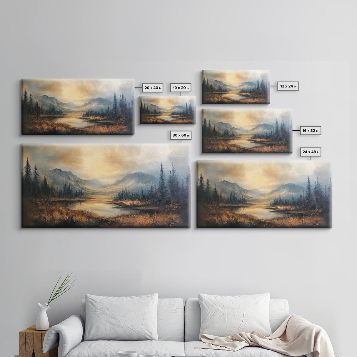 Foggy Mountain Forest Landscape Print, Ready To Hang - Large Panoramic Canvas Wall Art With Frame - Landscape Oil Painting For Living Room