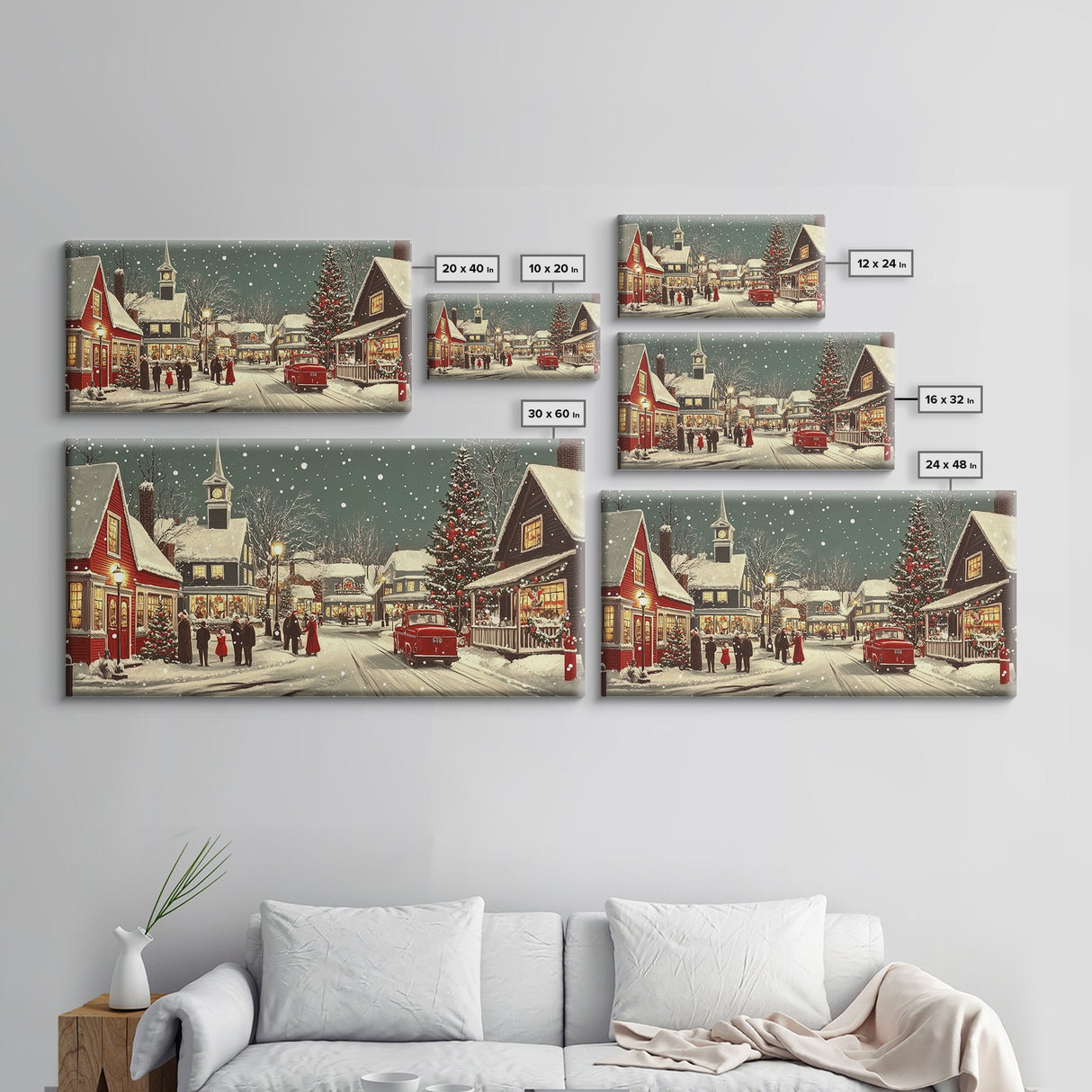Funky Christmas Village Wall Art Oil Painting Print, Christmas home Decor, Christmas Art, Ready To Hang Painting, Christmas Painting
