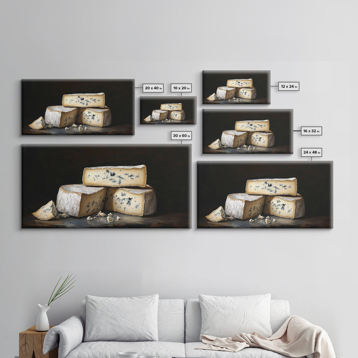 Still Life of Bleu Cheese - Frame Canvas Print - Kitsch Home Decor - Eclectic Kitchen Wall Art - Funny Kitchen Art - Cheese Painting - Cheese Art