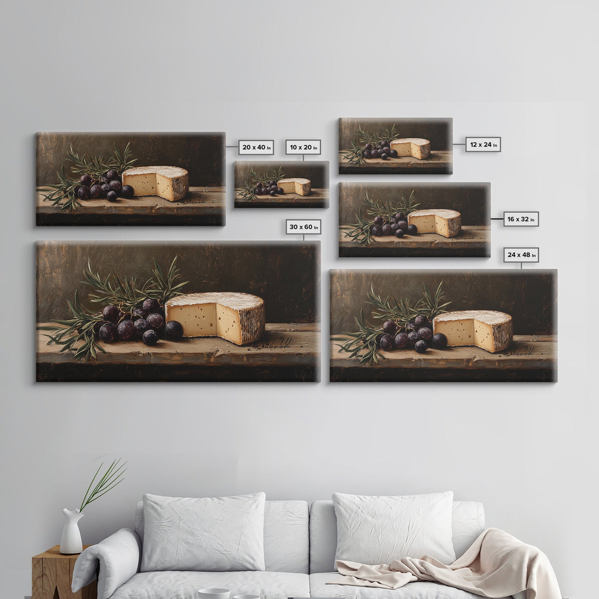 Still Life of FIgs and Cheese - Framed Canvas Print Ready To Hang Wall Art - Oil Painting Of Cheese, Cheese Painting, Kitchen Art