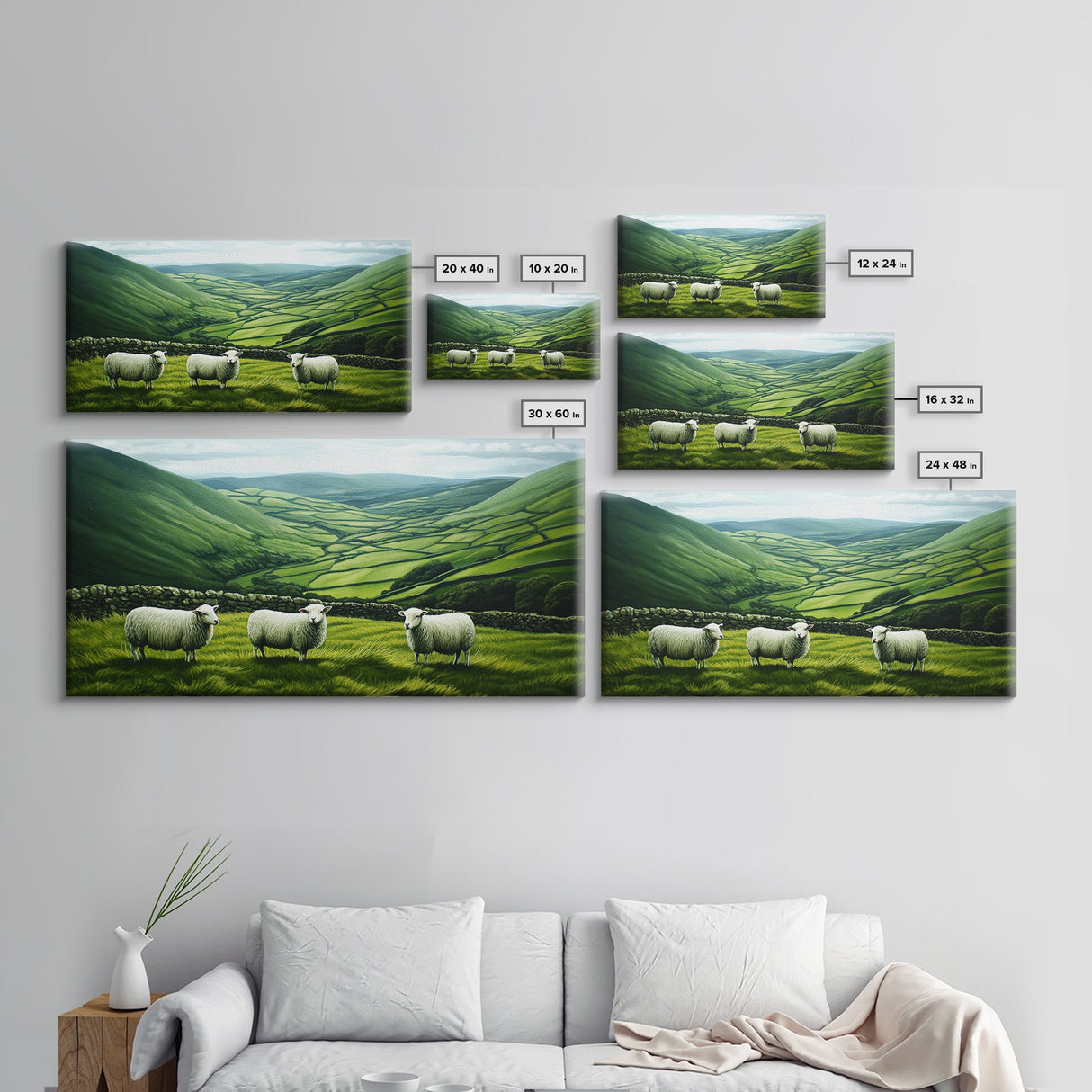 Scottish Highlands Canvas Print | Scottish Farmhouse Wall Art | Painting of Sheep in Scotland | Scotland Landscape Oil Painting
