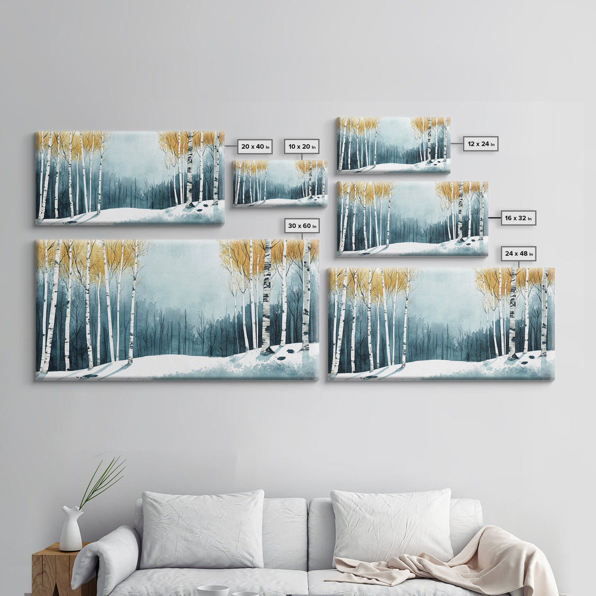 Birch Tree Forest in Winter Framed Canvas Print Ready To Hang Wall Decor, Winter Art, Winter Decor, Birch Painting, Aspen Trees Forest Art