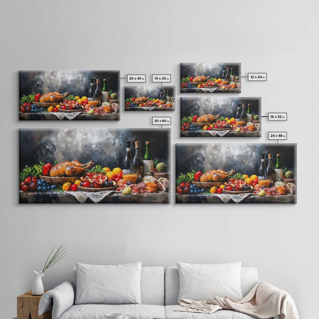 A Christmas Feast Canvas Print, Kitchen Wall Art, Thanksgiving Decor, Thanksgiving Turkey Painting, Food Painting, Diving Room Art
