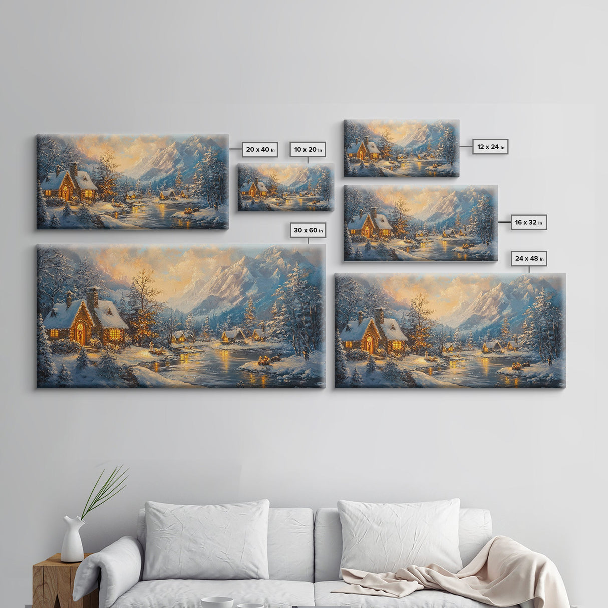Christmas On The Lake, Christmas Canvas Print, Cabin Decor, Cabin Wall Art, Lake House Wall Art, Christmas home Decor, Christmas Village