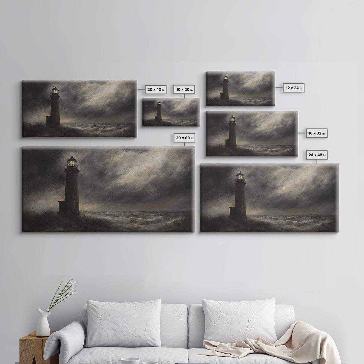 Moody Lighthouse Painting Print, Nautical Home Decor, Lighthouse Oil Painting Canvas Print, Dark and Moody Home Decor