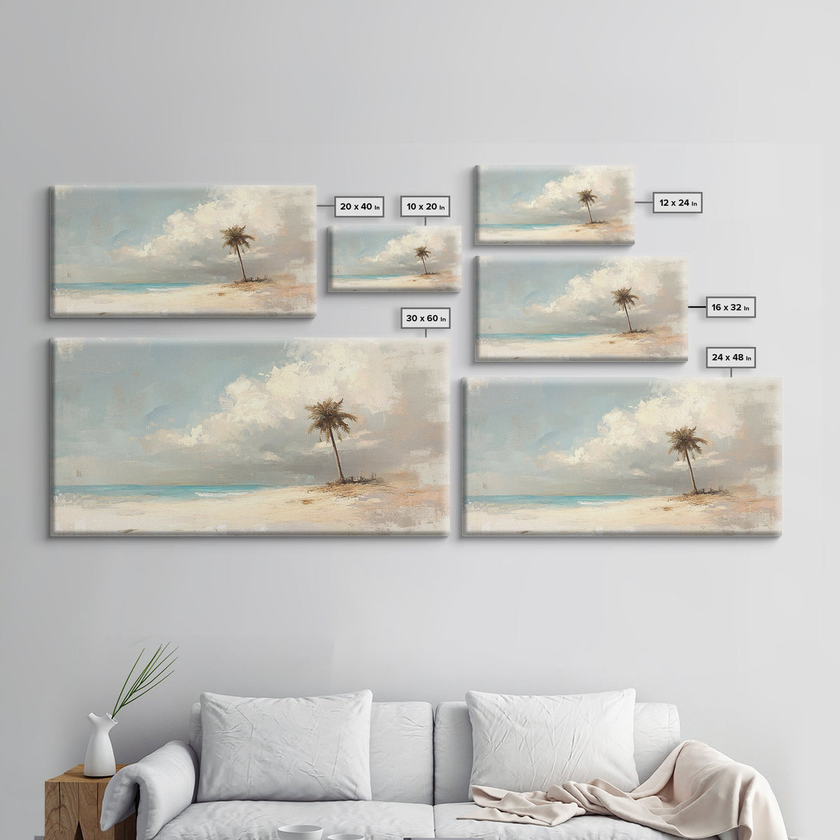 Lone Palm Tree on a Desert Island, Beach Painting Canvas Print, Nautical Landscape Painting, Beach Wall Art, Travel Gift, Vacation Gift