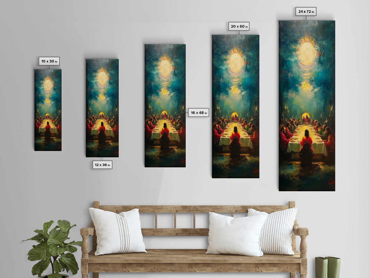 Last Supper Wall Art Framed Canvas Print Vibrant Christ Apostles Painting, Christian Art, Dark Religious Decor, Unique Holiday Gift, Spiritual Canvas