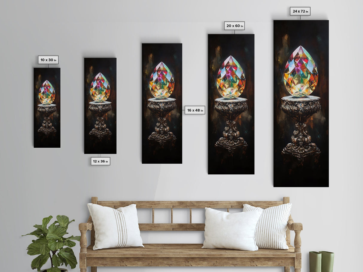Faceted Crystal on Pedestal Canvas Print Gemstone Painting Sacred Geometry Art Original Artwork Above Couch Decor