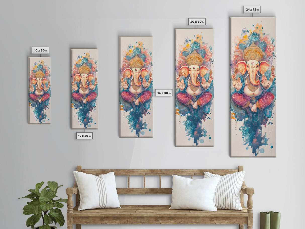 Ganesh wall art spiritual framed canvas print, Hindu god art, vibrant festival decor, meditation room art, sacred Indian home decor
