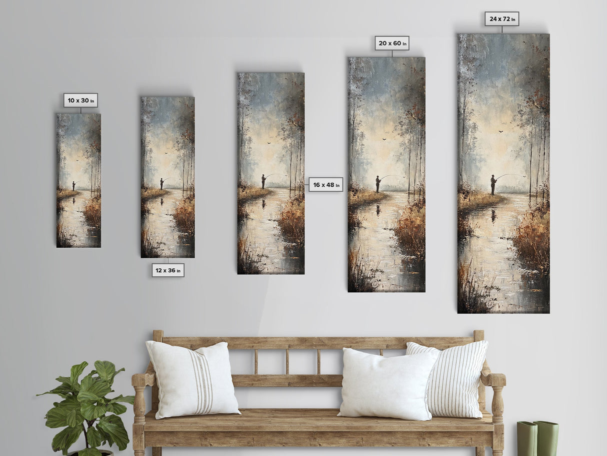 Fisherman painting peaceful landscape framed canvas print, autumn outdoor wall art, rustic decor, nature lovers gift, tranquil scene decor