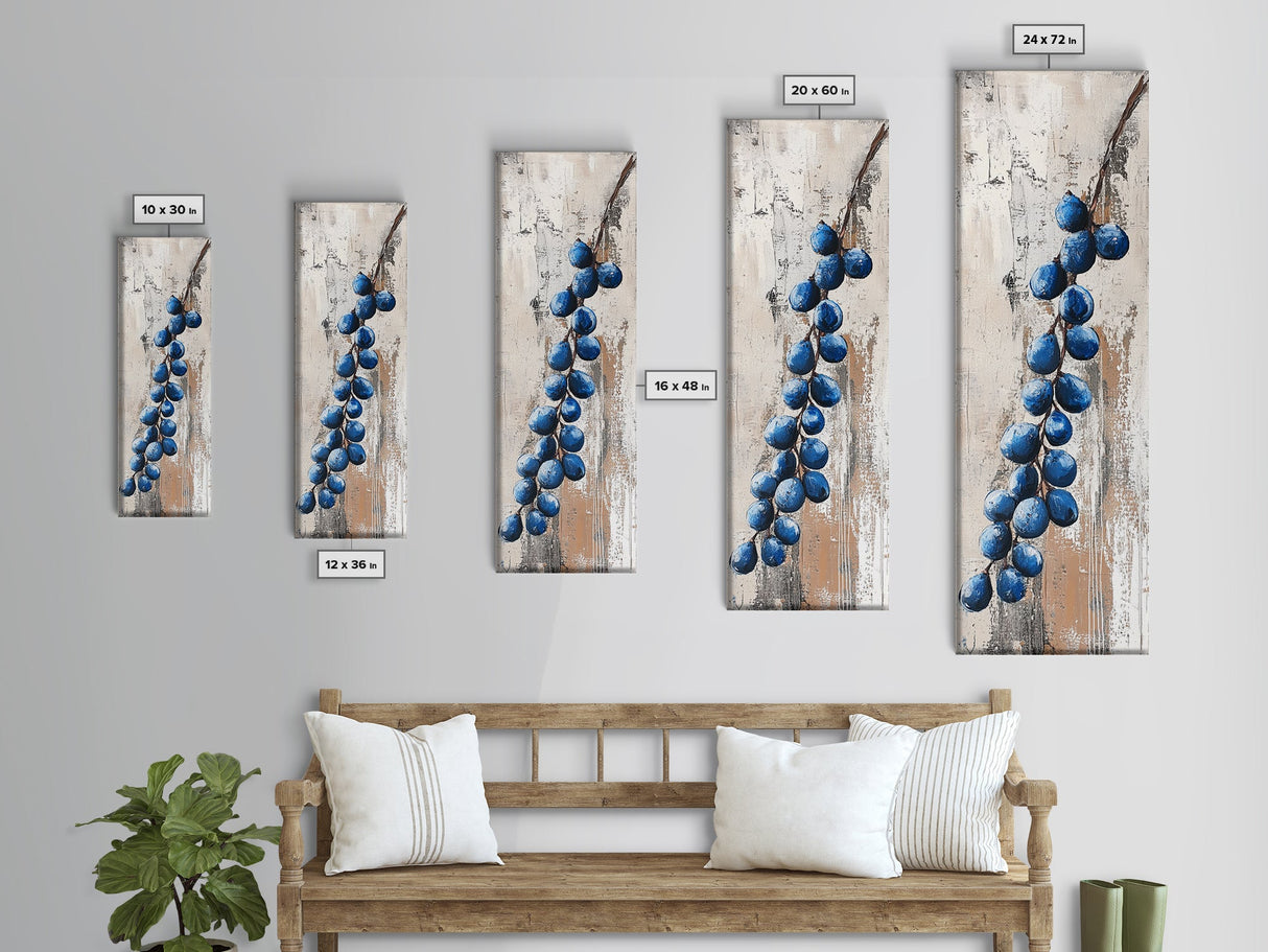 Framed Canvas Print Blueberries Still Life Painting Rustic Wall Art Botanical Prints Food Review Kitchen Art