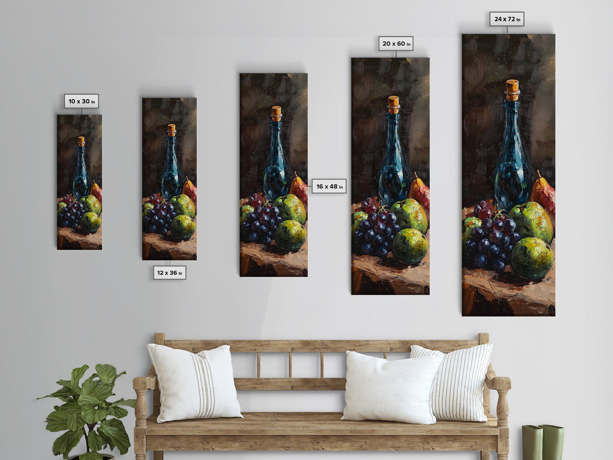 Restaurant Wall Art Still Life Oil Painting Print, Wine Bottle Painting, Tall Narrow Wall Art, Skinny Tall Art, Kitchen Decor, Wine Cellar Art