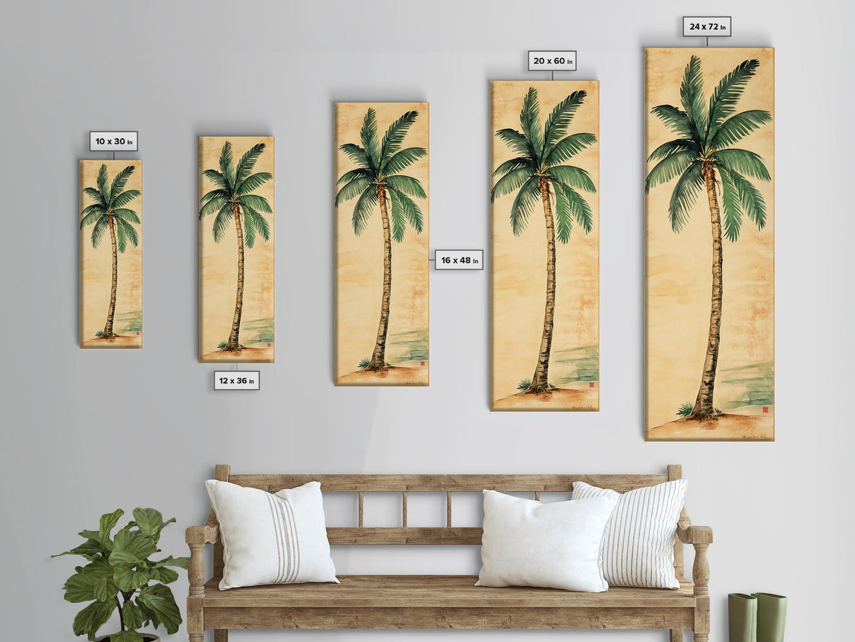 Framed Canvas Print Tall Skinny Palm Tree Art Nautical Coastal Decor, Beach-Inspired Tropical Wall Art, Guest Room Art, Gift Idea Her