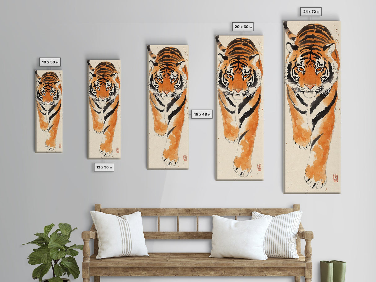 Framed Canvas Print Intense Tiger Painting, Wild Animal Art, Bold Orange Wall Decor, Living Room Above Sofa Art, Unique Gift Idea