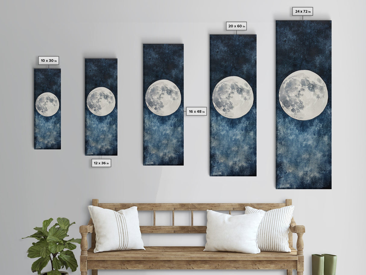 Framed Canvas Print Majestic Moon on Dark Sky, Coastal Inspired Wall Art, Nautical Home Decor, Large Wall Art Above Sofa Gift Him