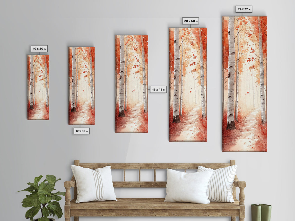 Framed Canvas Print Autumn Birch Tree Painting, Rustic Forest Scene, Cozy Fall Wall Art, Living Room Decor, Nature-Inspired Gift