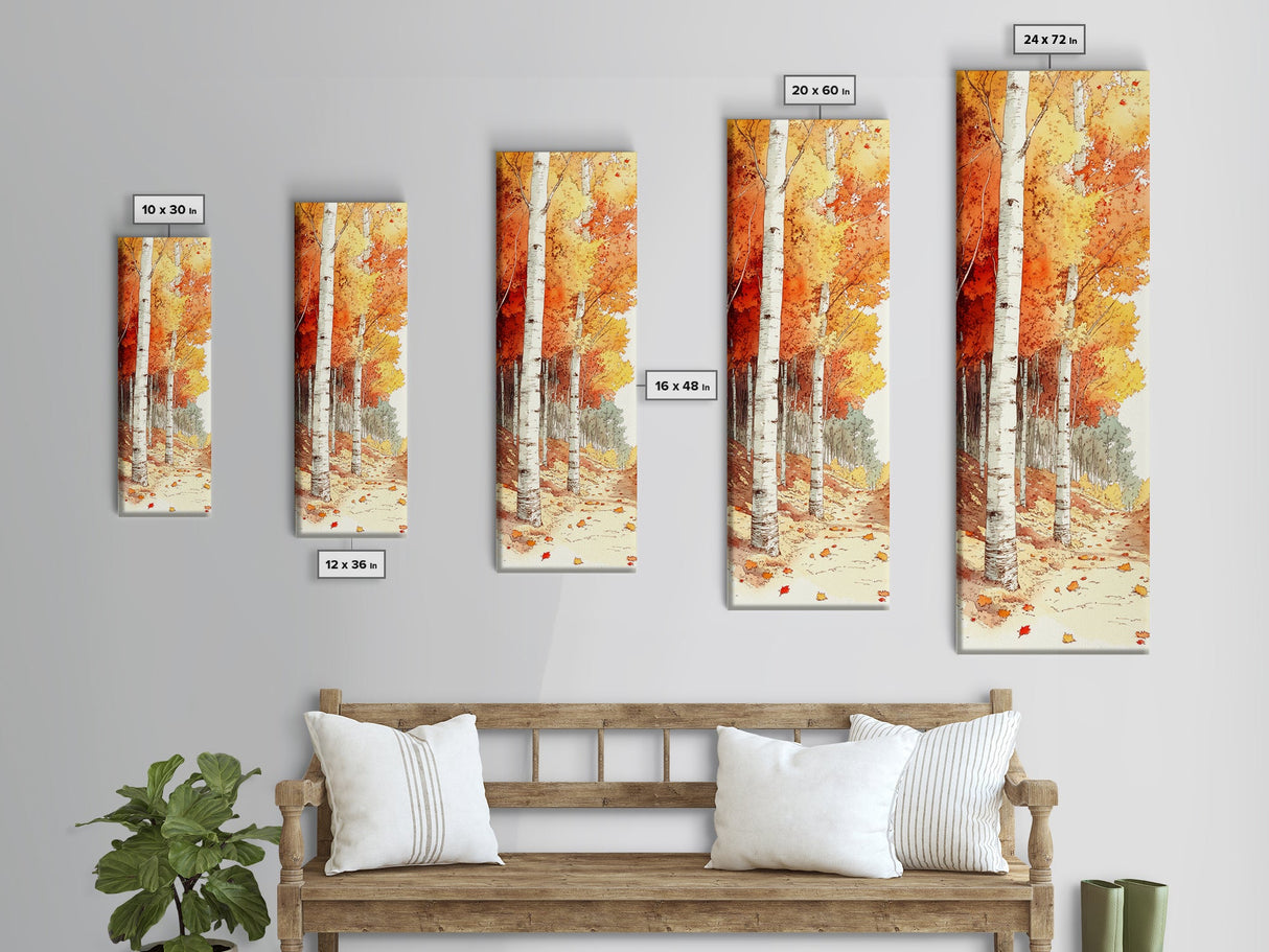Framed Canvas Print Autumn Forest Birch Trees, Fall Landscape Art, Cozy Wabi Sabi Decor, Above Couch Art, Rustic Gift Idea Her