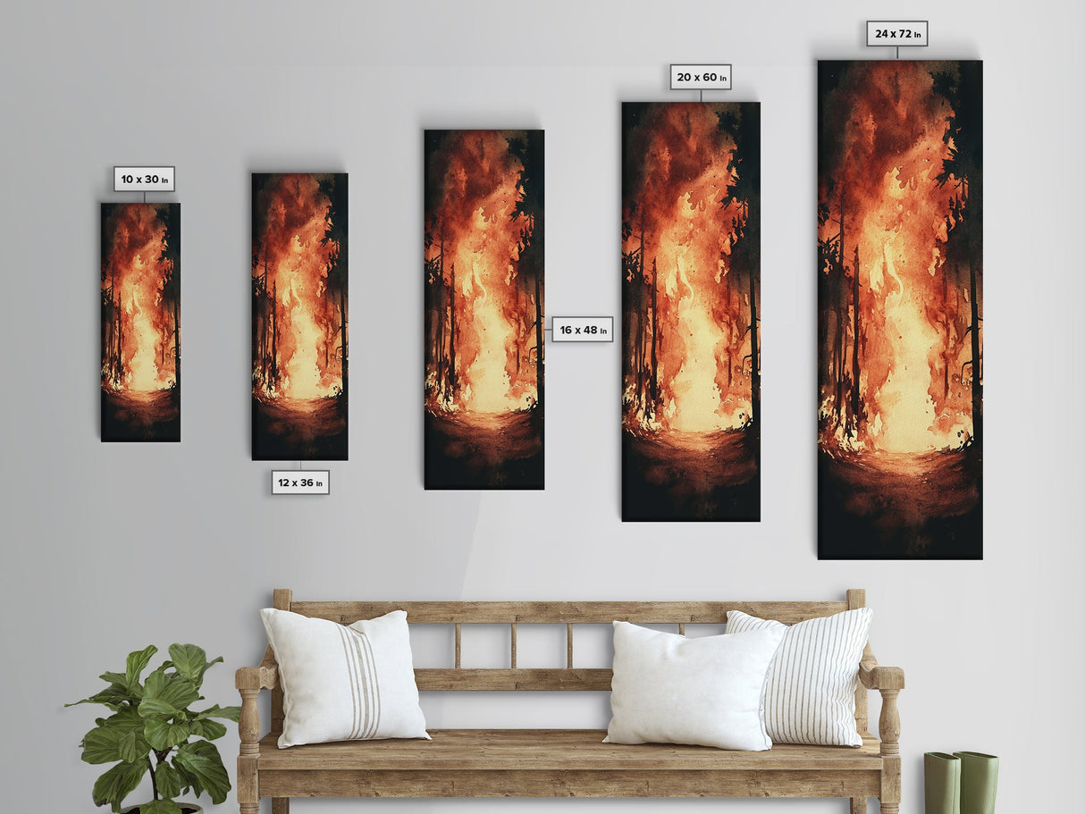 Autumn Leaves and Birch Trees Framed Canvas Print – Cozy Rustic Decor, Tall Skinny Art, Fall Vibes, Birch Tree Painting, Living Room Wall Art