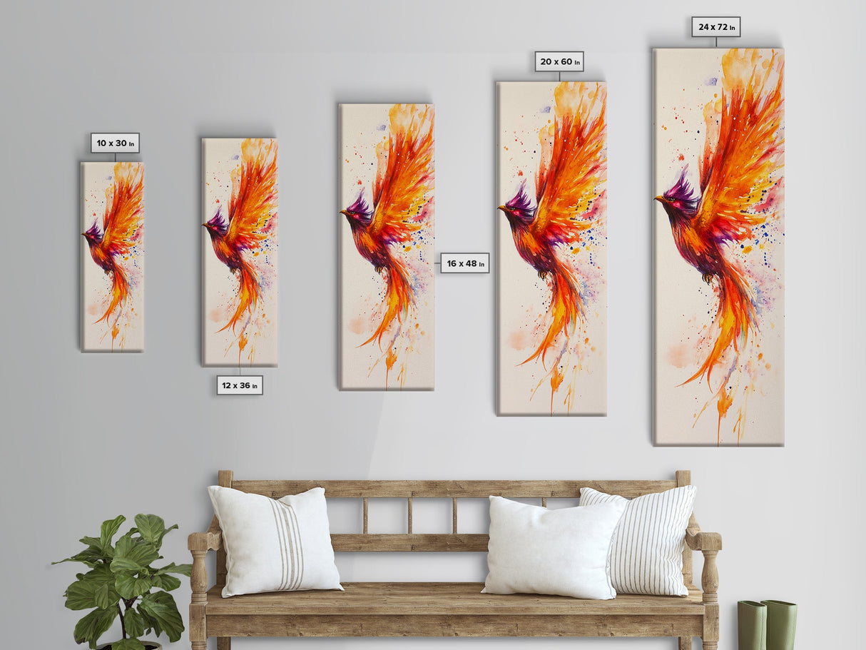 Watercolor Phoenix in Majestic Flight with Stunning Detail – Inspiring Firebird Canvas Print, Perfect Wall Art for Bedroom or Study Spaces