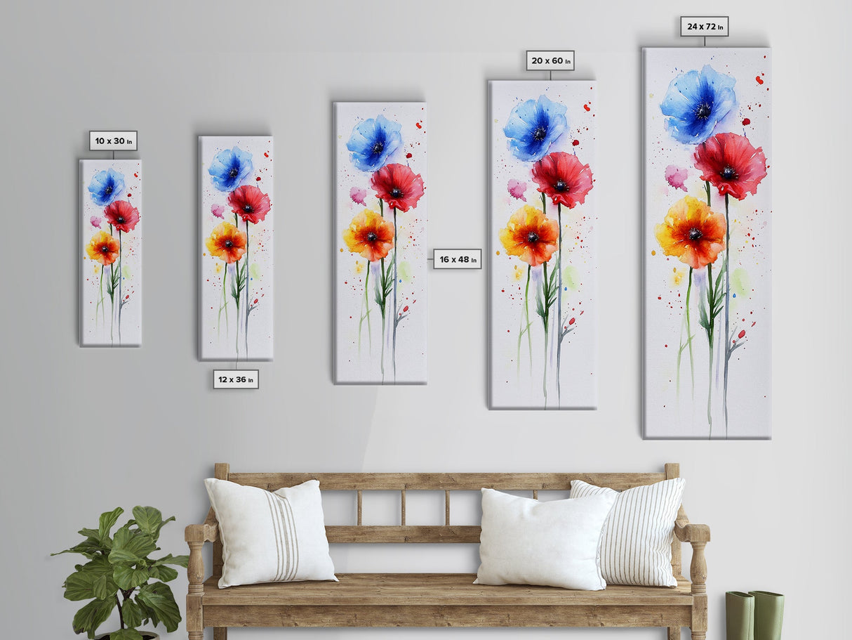 Bold Watercolor Poppy Art - Framed Canvas Print Showcasing Vibrant Flower Composition in Artistic Minimalist Style
