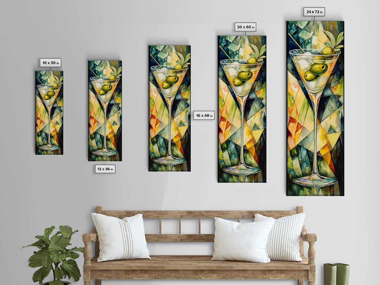 Vibrant Geometric Martini Glass, Abstract Cocktail Art, Mosaic Wall Art Canvas Print, Modern Bar Decor, Martini Wall Art
