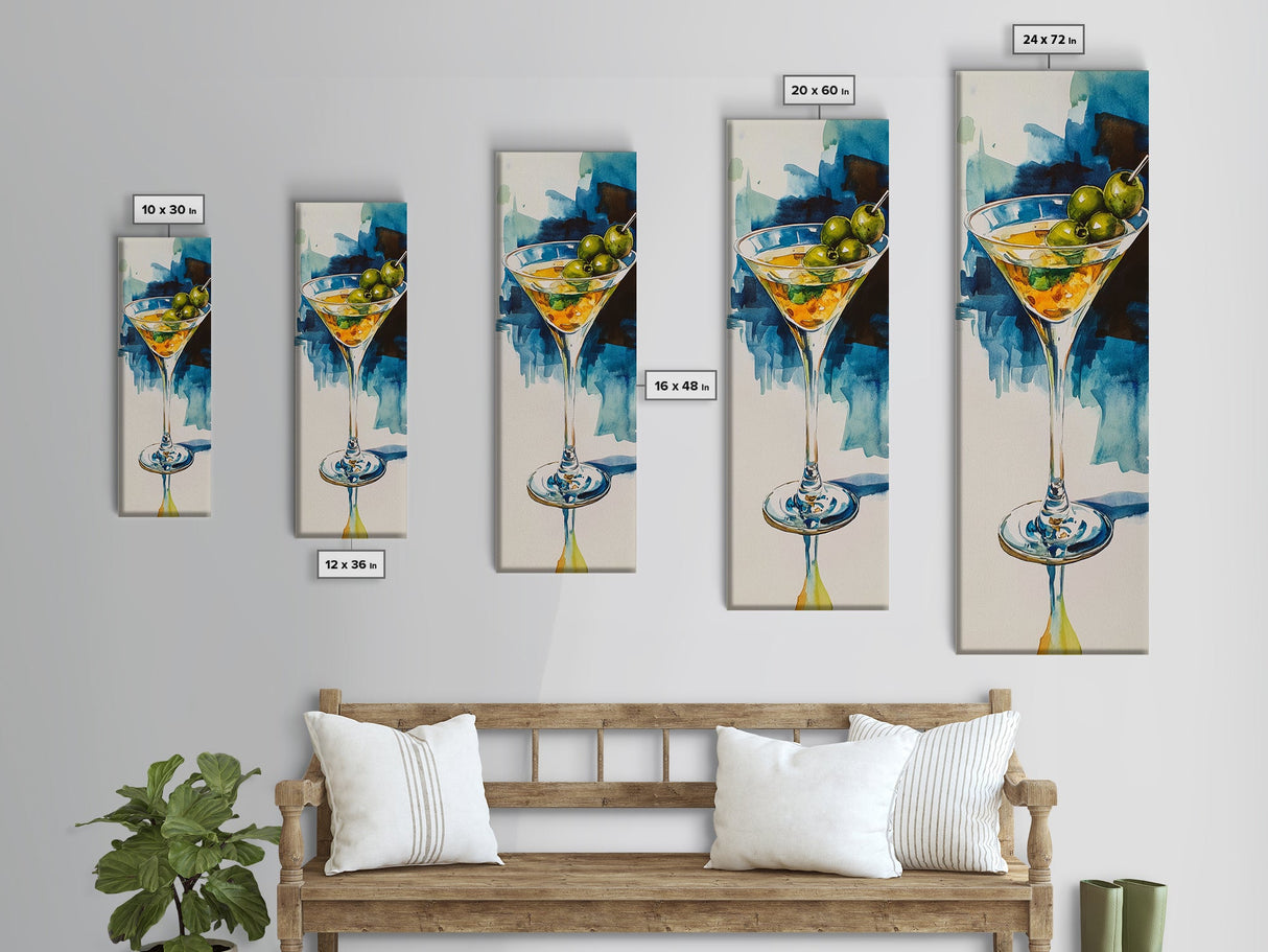 Martini Glass with Bold Blues, Watercolor Cocktail Art, Moody Martini Wall Art Canvas Print, Espresso Martini Wall Art, Modern Decor