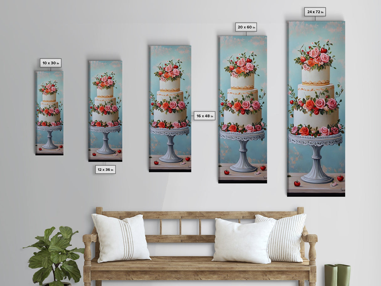 Wedding Decor Painting Print of a Wedding Cake - Framed Canvas Print - Wedding Decorations - Wedding Art - Tall Skinny Wall Art - Narrow Art