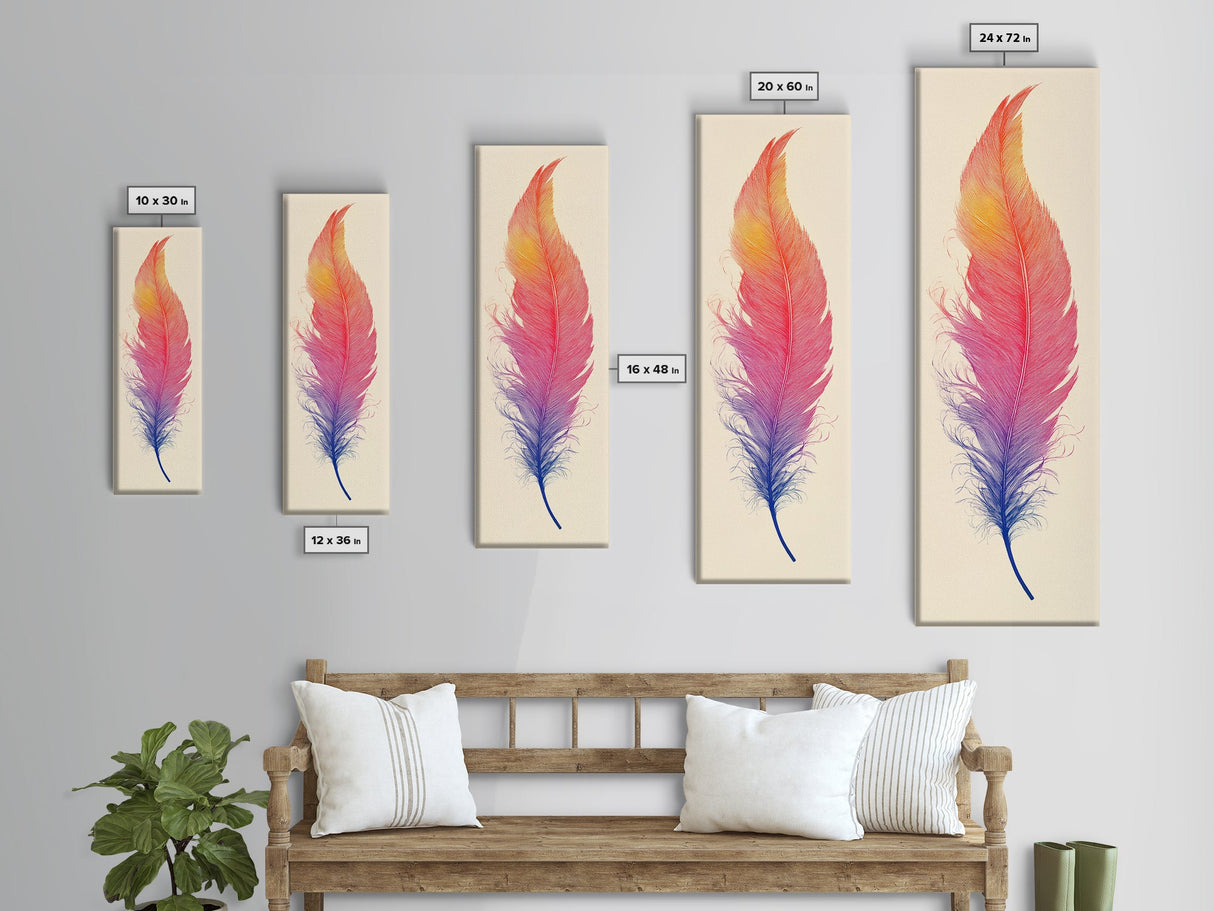 Funky Feather Painting Print - Framed Canvas - Home Decor - Tall Narrow Art - Feather Wall Art - Southwestern Decor