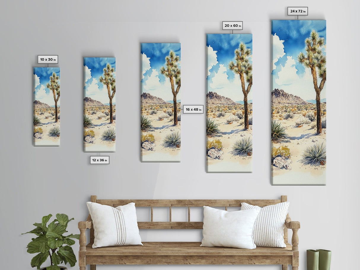 Retro Joshua Tree Wall Art Framed Canvas Print - Unique California Themed Wall Art - Skinny Tall Art - Narrow Art - Accent Piece Wall Art