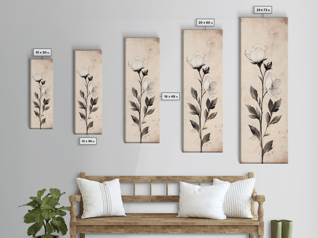 Sketch of a Flower Canvas Print, Wood Framed Wall Art, Flower Painting, Flower Decor, Floral Botanical Wall Art, Flower Print Narrow Art
