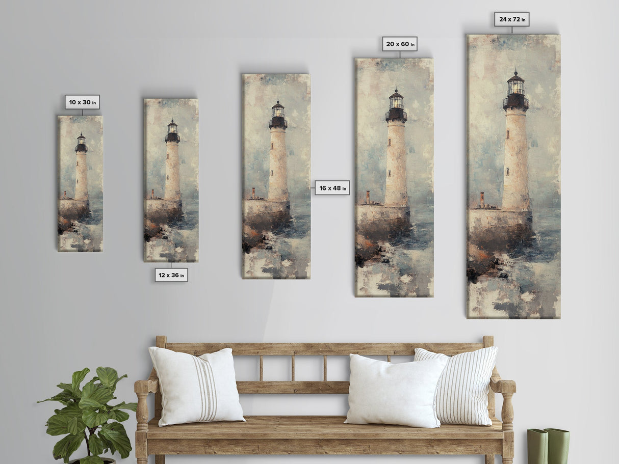 The Light House Framed Canvas Print - Nautical Seascape Painting - Lighthouse Art - Coastal Seascape Painting Tall Narrow Wall Art