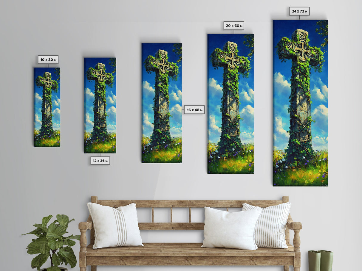 Oil Painting Print of a Celtic Cross, Irish Wall Art, Tall Narrow Art, Skinny Art, Wall Art For Small Spaces, Small Art, Ireland Art, Celtic Cross Art