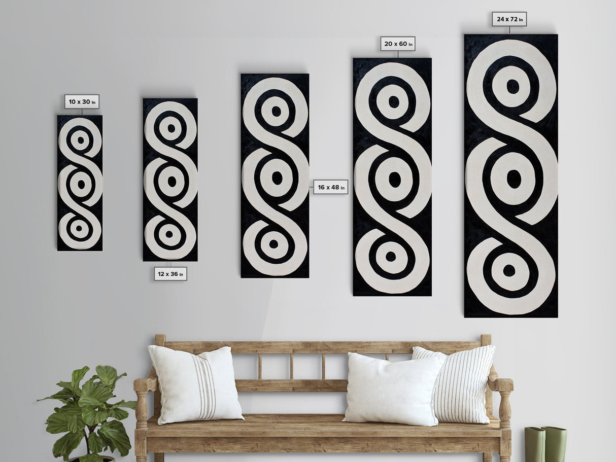 Framed Canvas Print of Black and White Geometric Wall Art, Sacred Geometry Art, Minimalist Decor, Tall Skinny Art, Above Bed Wall Art, Modern Aesthetic