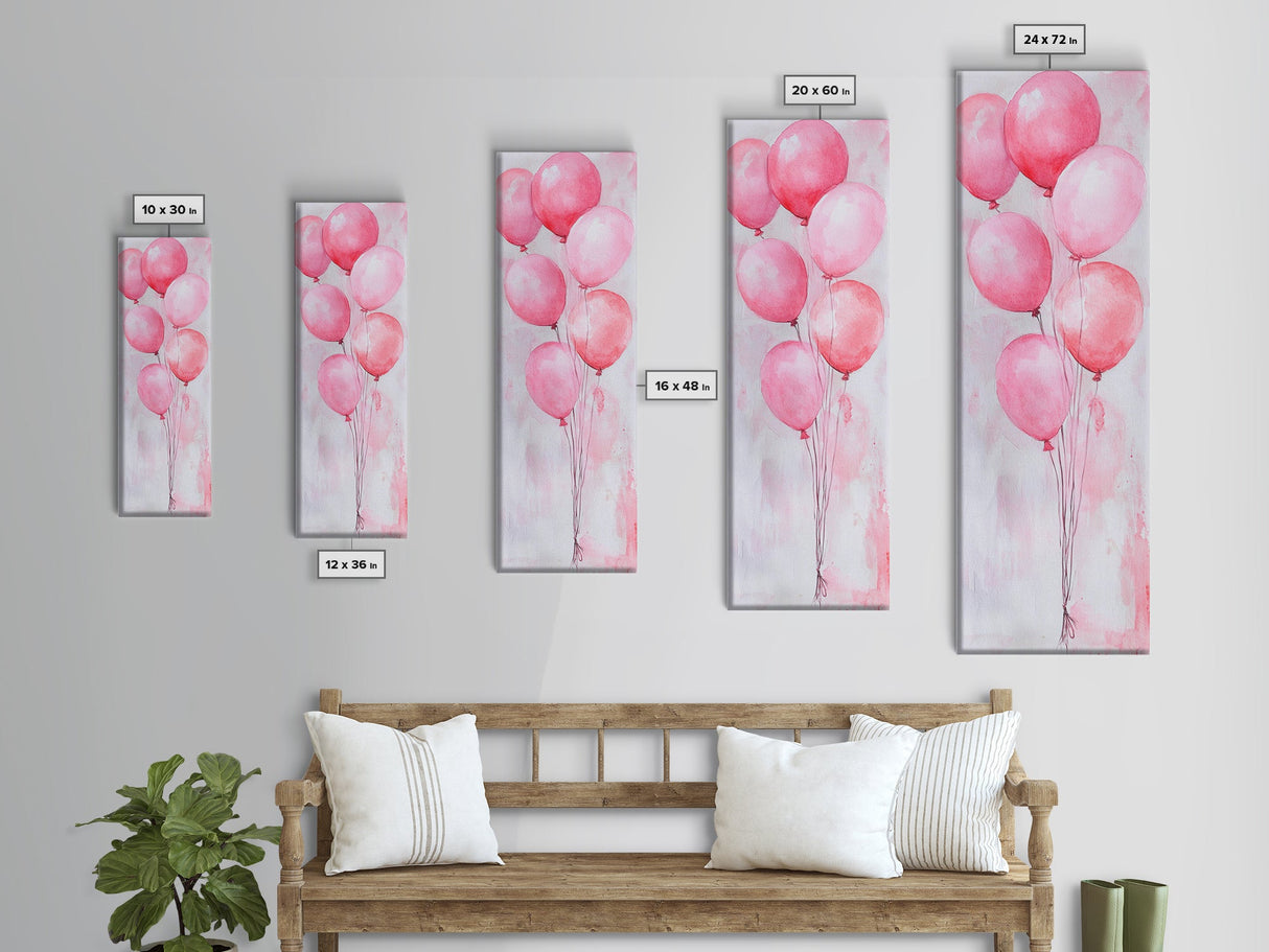 Pink Balloons Wall Art Framed Canvas Print, Light Pink Whimsical Art Vertical Decor, Fun Minimalist Wall Art for Living Room and Dorm