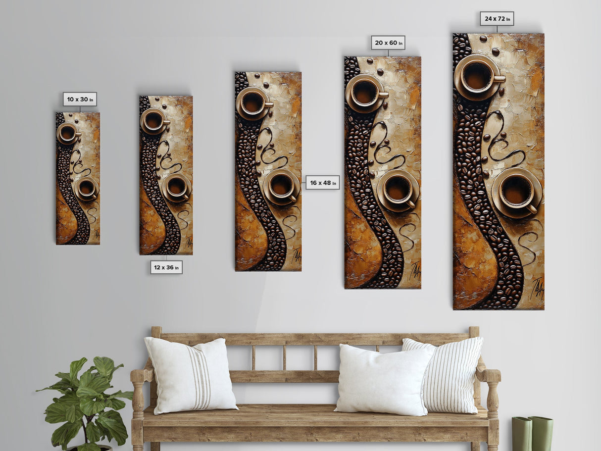 Rustic Coffee Art Framed Canvas Print Espresso Martini Kitchen Wall Art Farmhouse Coffee Lover Decor Long Narrow Rustic Art