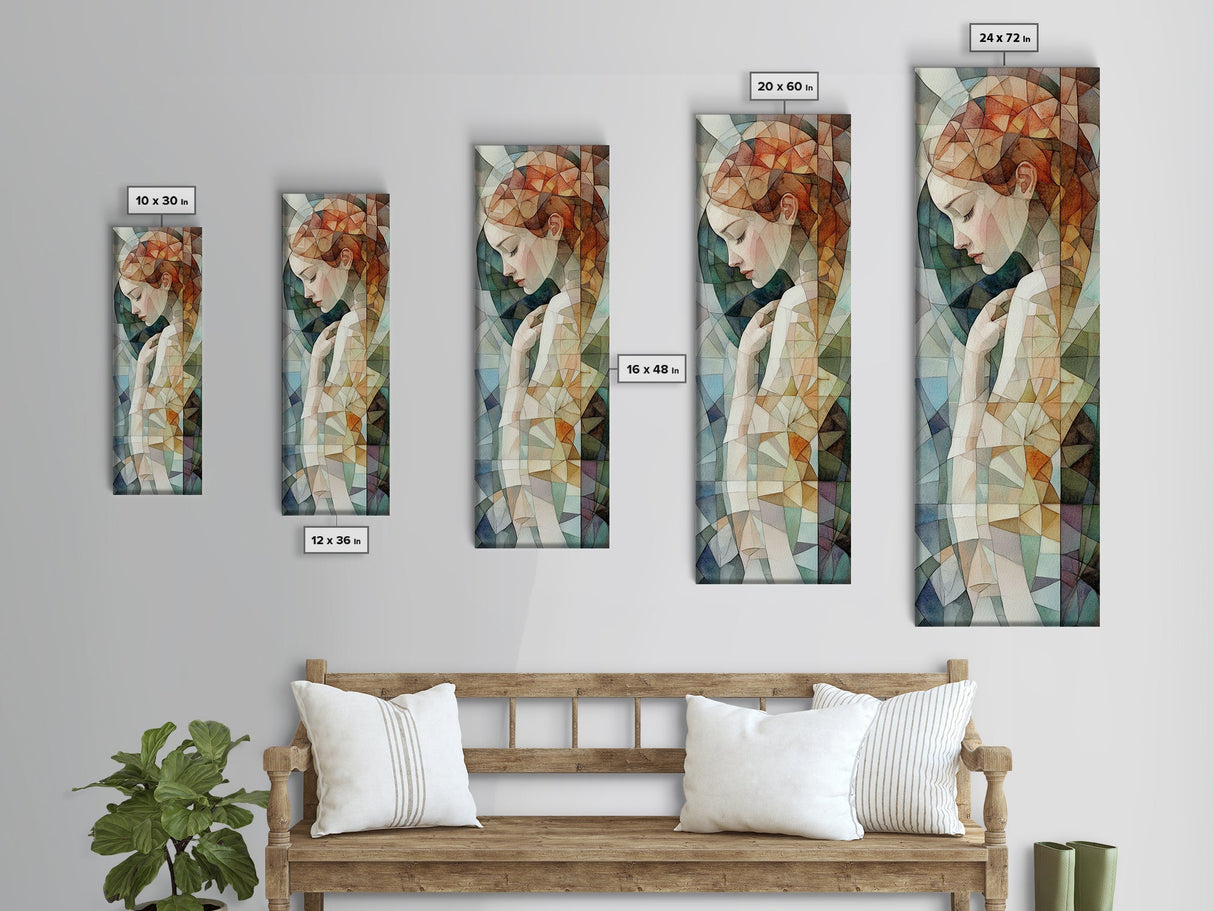 Woman in Mosaic Framed Canvas Print Chinoiserie Art Nouveau Print Goddess Art Whimsical Bedroom or Living Room Vertical Wall Art