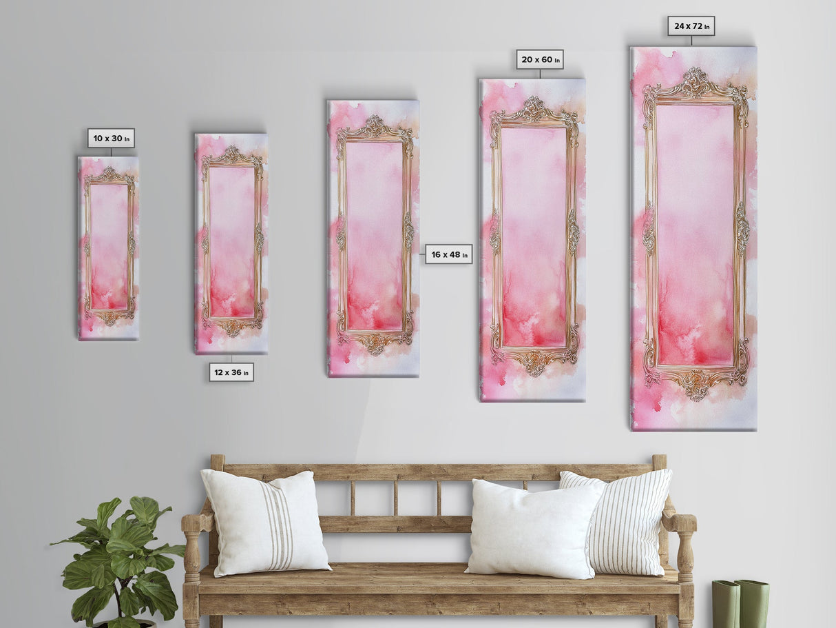 Ornate Frame Canvas Print, art nouveau-inspired pink framed decor with a touch of wabi sabi, classic vertical wall art for elegant spaces.