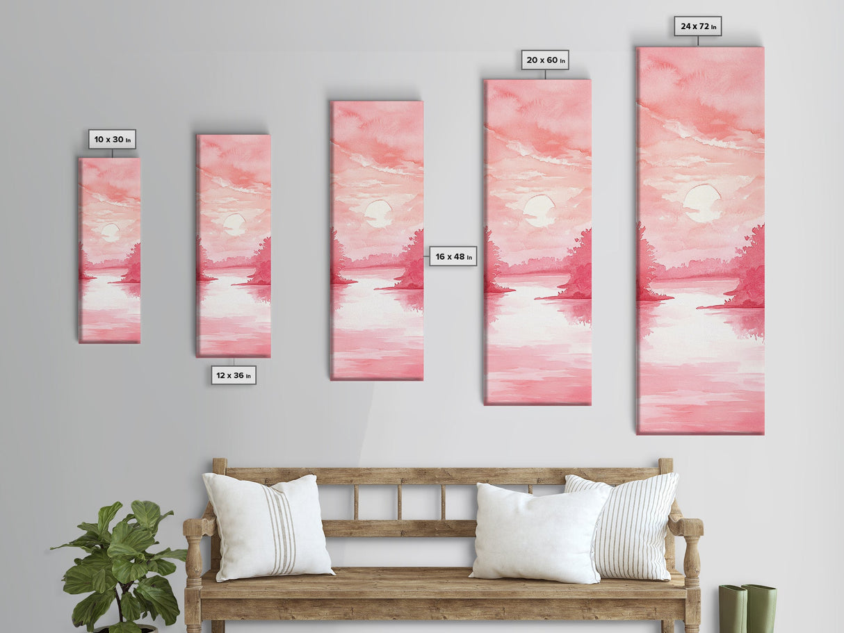 Serene Sunset Landscape Painting Framed Canvas Print with Light Pink Tones for Calm Living Room Art or Above Sofa Wall Decoration