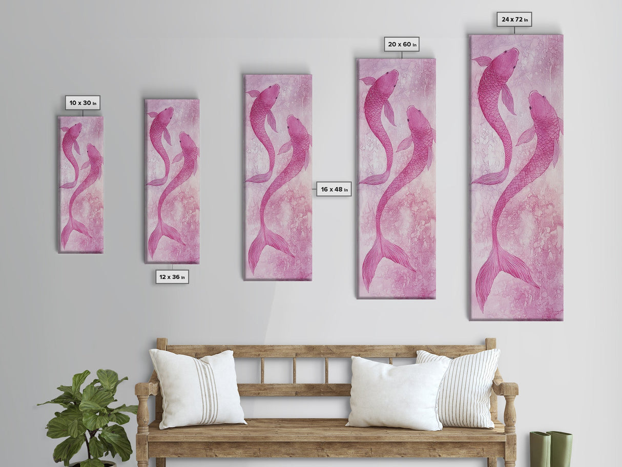Koi Fish Painting Framed Canvas Print Light Pink Wall Art Long Narrow Wall Art Bedroom Art Above Bed Art Gift Idea Living Room Art